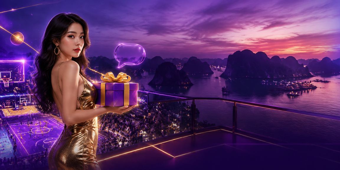 Người chơi cá cược bóng rổ với hiệu ứng neon tại Hạ Long Bay về đêm